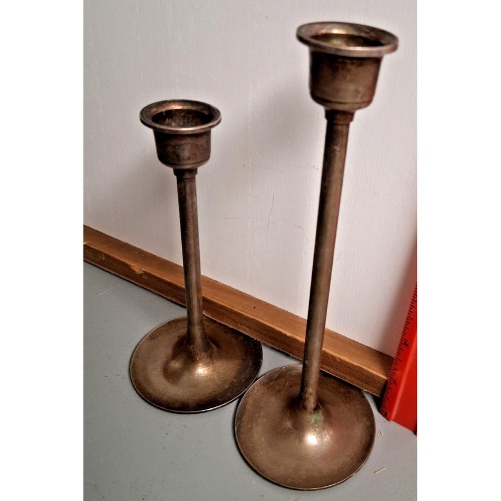 Set of 2 Vintage MCM Solid Brass Candlestick Stands Holders